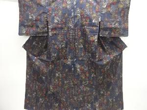 草花模様織り出し手織り紬着物